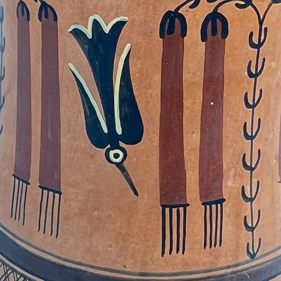 Vtg Art Pottery Cusco Peru Handmade Handpainted Vase Black Bird Crow 5.5" tall - Picture 4 of 10